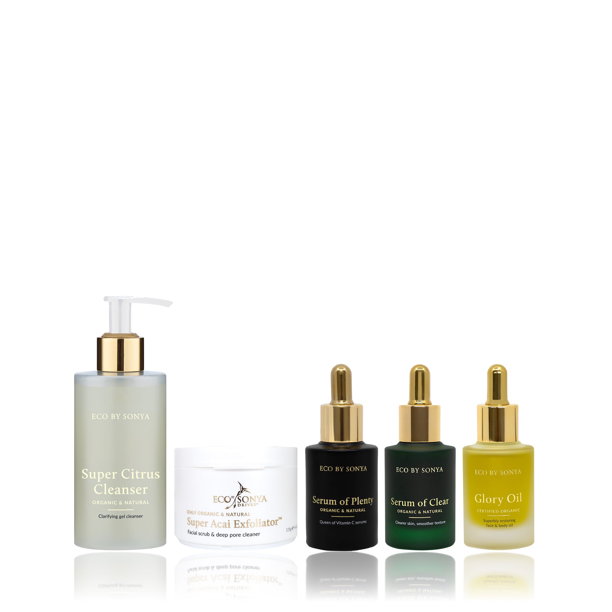 Eco By Sonya skincare product range for resurfacing and brightening the appearance of skin.