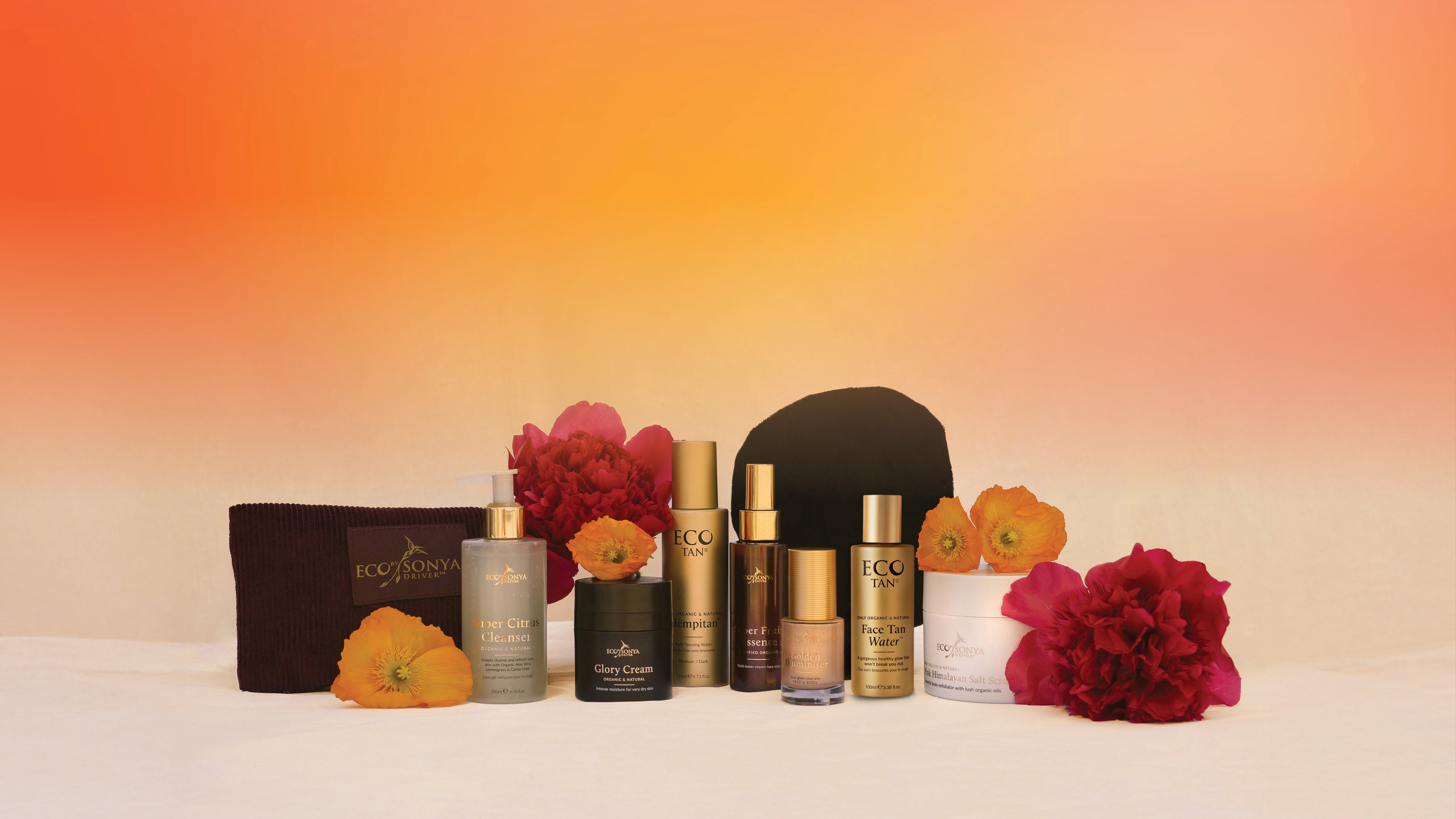 Eco By Sonya Founders Box with flowers on a gradient background