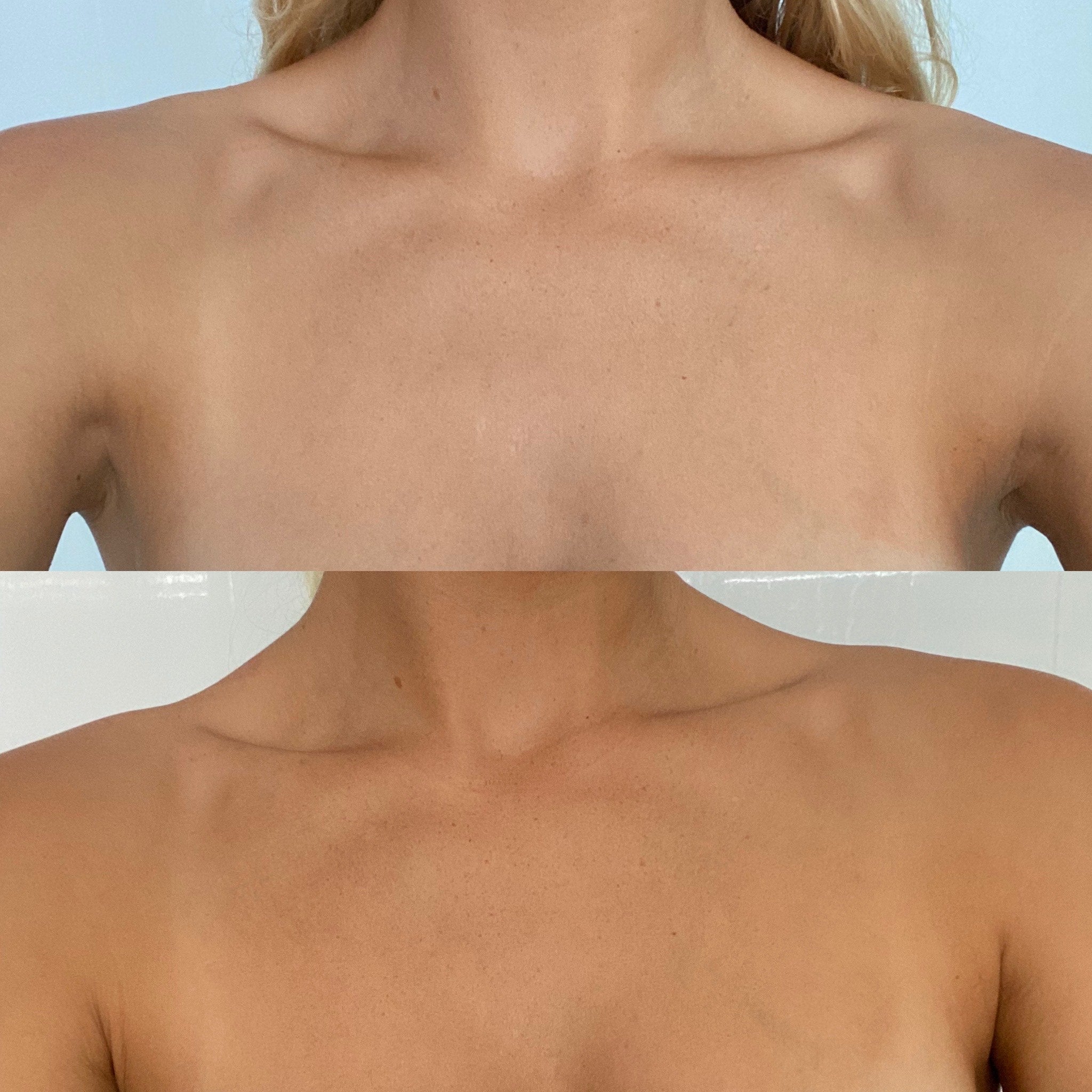 Hempitan Body Tan Water  Eco Tan before after result neck and decolletage